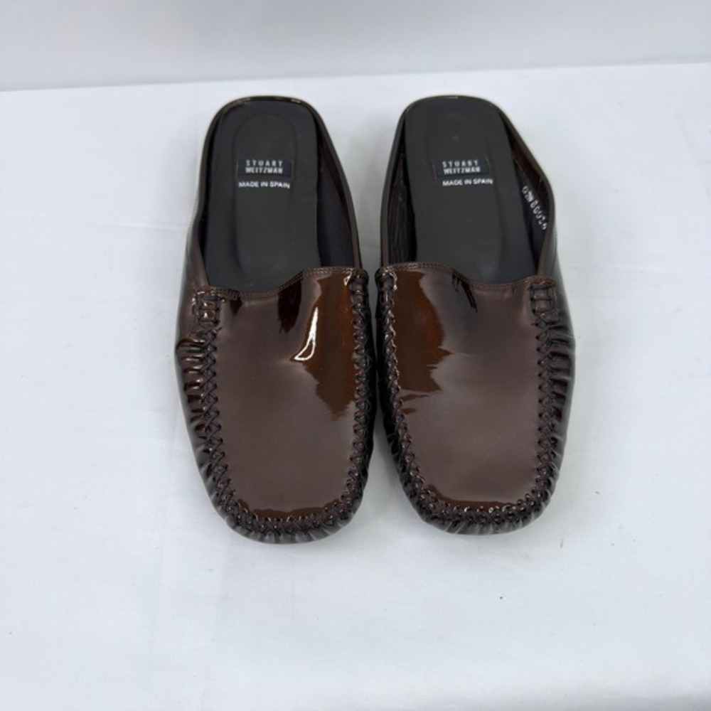Stuart Weitzman Patent Leather Mules‎ Women 7.5 Turtle Brown - Picture 7 of 15
